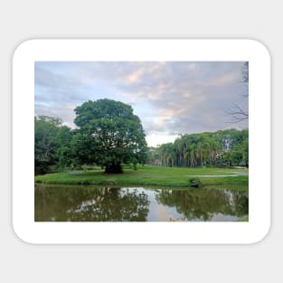 Green landscape cloudy sky, Nature landscape photograph Sticker